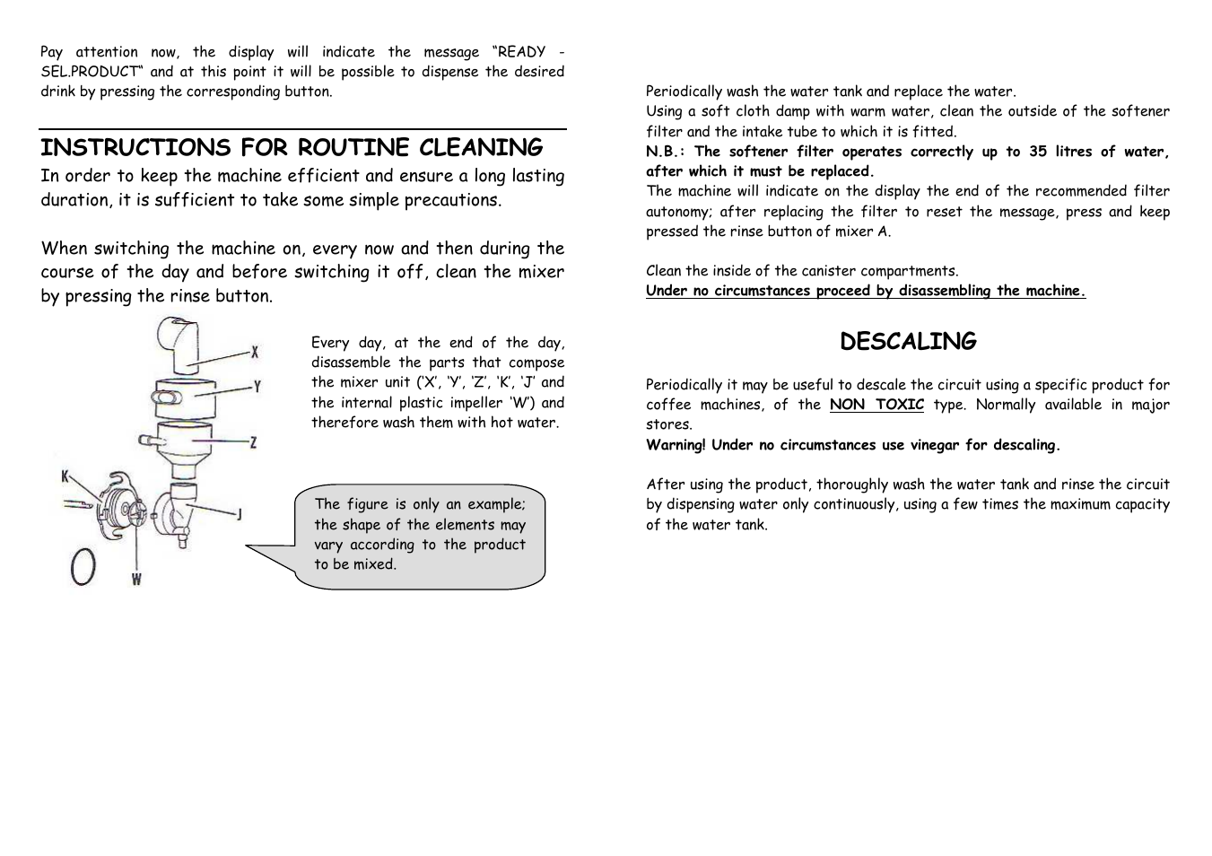 Instructions for routine cleaning, Descaling | La Pavoni P09 User Manual | Page 8 / 9