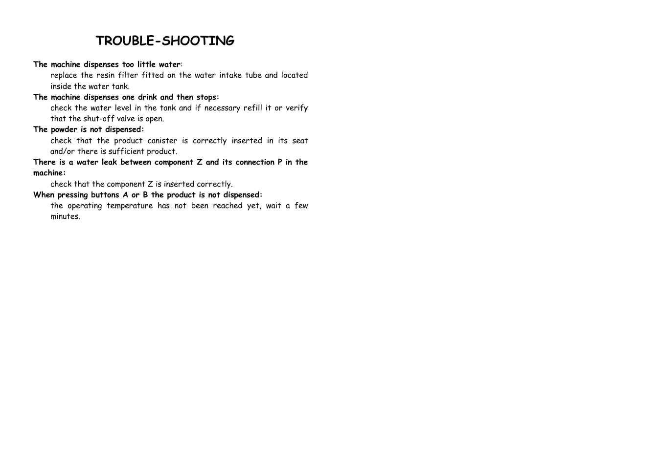 Trouble-shooting | La Pavoni P09 User Manual | Page 9 / 9