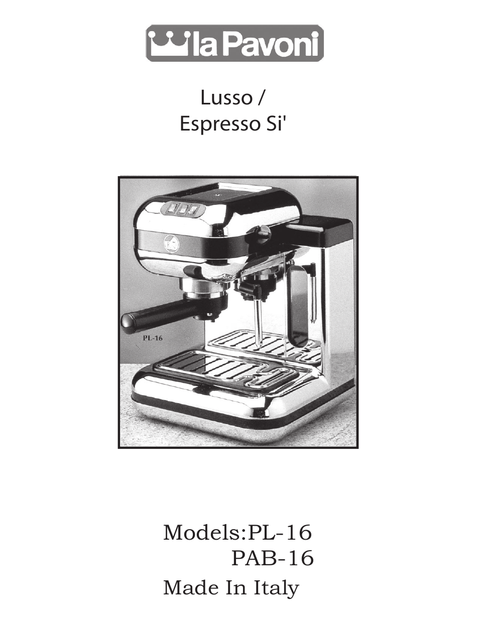 La Pavoni PAB-16 User Manual | 8 pages
