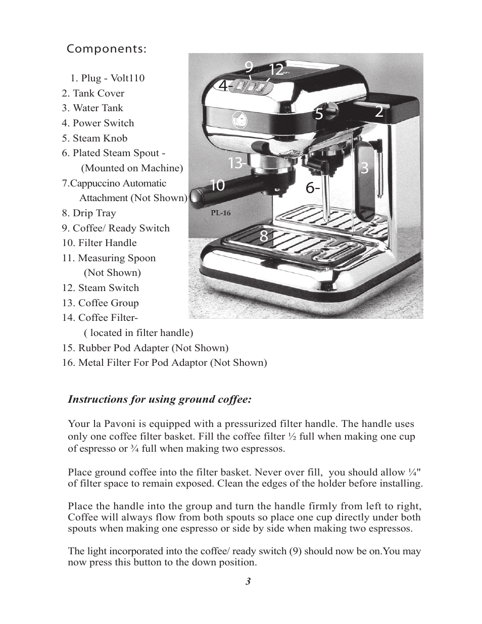 La Pavoni PAB-16 User Manual | Page 3 / 8