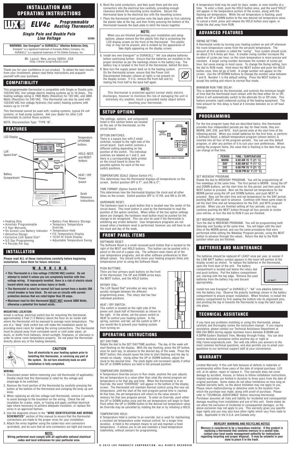 Lux Products ELV4C User Manual | 2 pages