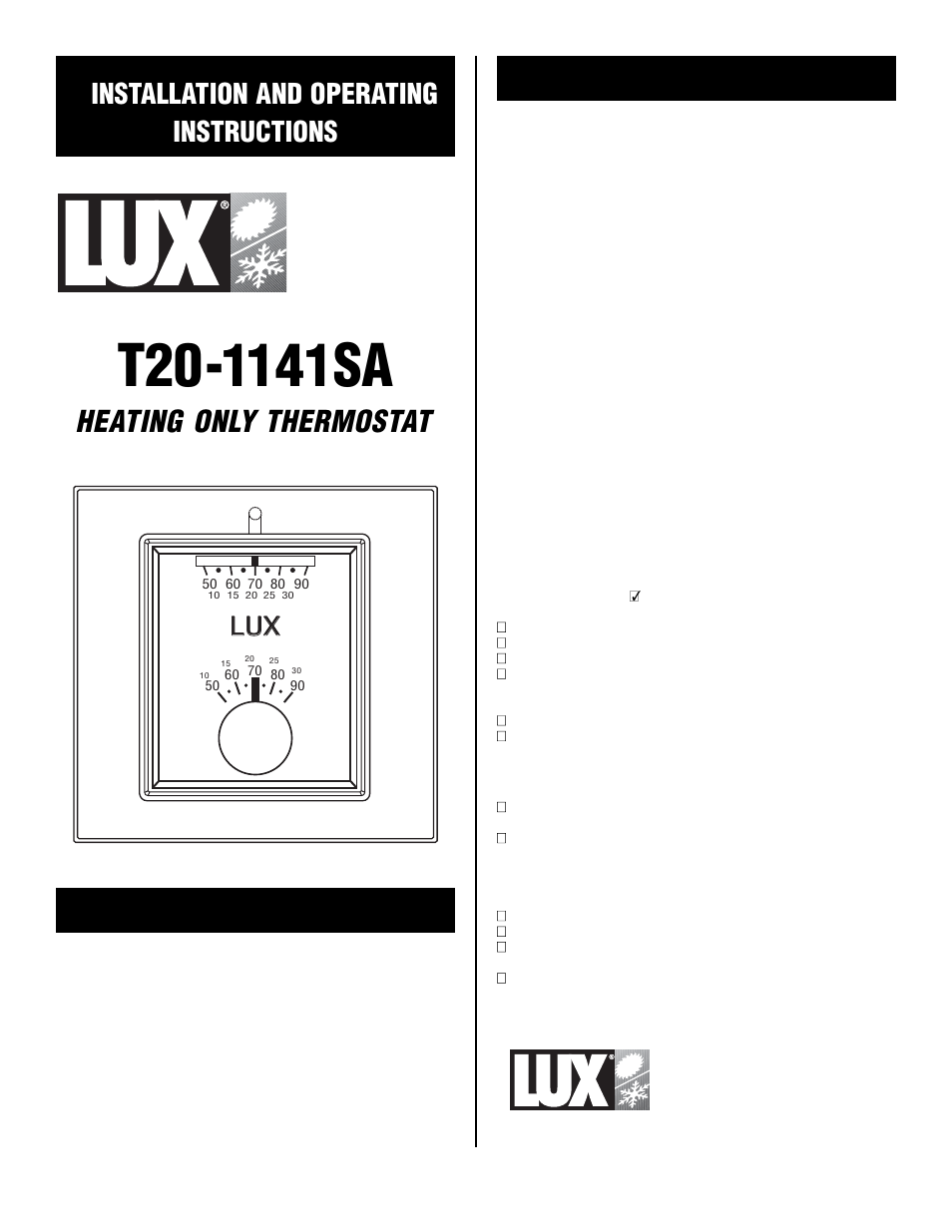 Lux Products T20-1141SA User Manual | 2 pages