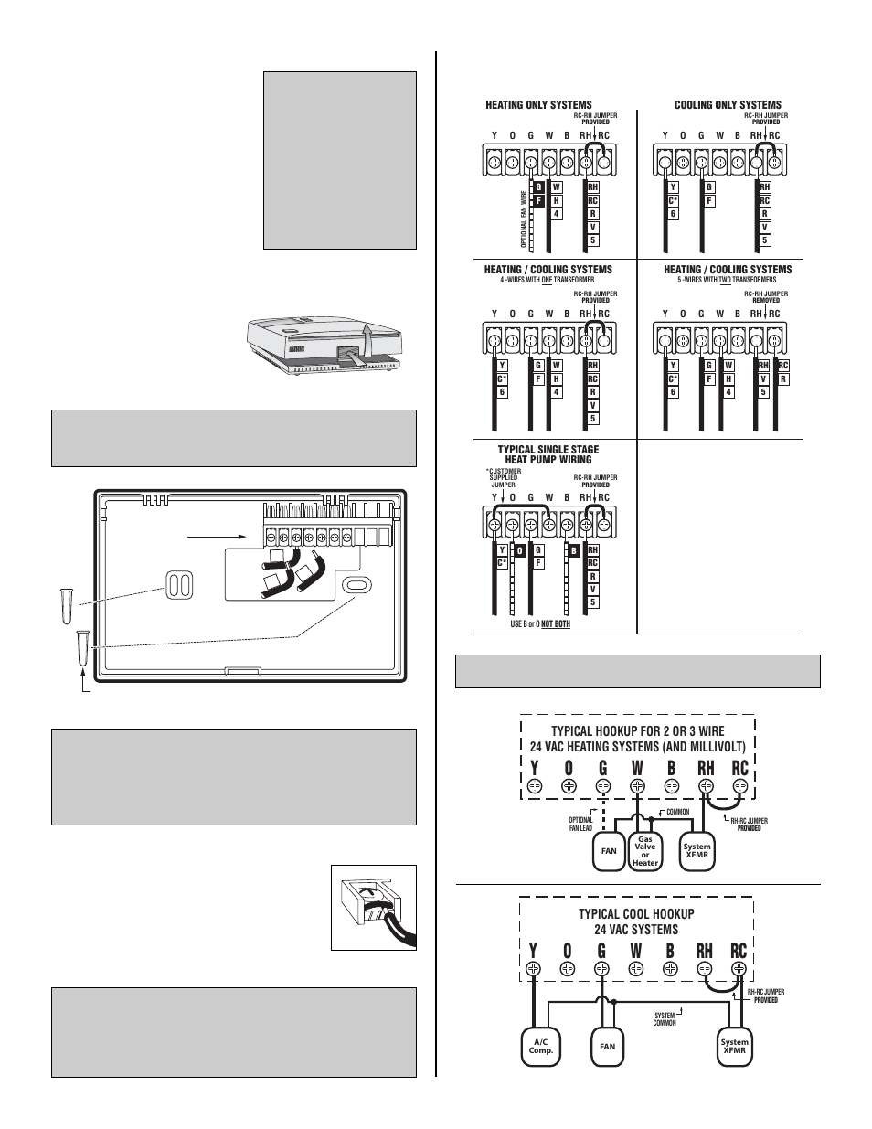 Wiring diagrams, N o t e, Attaching wires | Lux Products TX9000 User Manual | Page 2 / 5