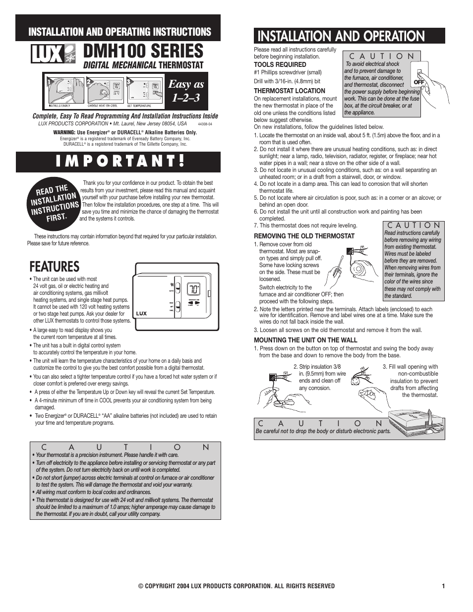 Lux Products DMH100 Series User Manual | 3 pages