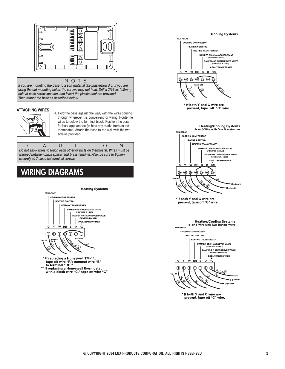 Wiring diagrams, N o t e | Lux Products DMH100 Series User Manual | Page 2 / 3