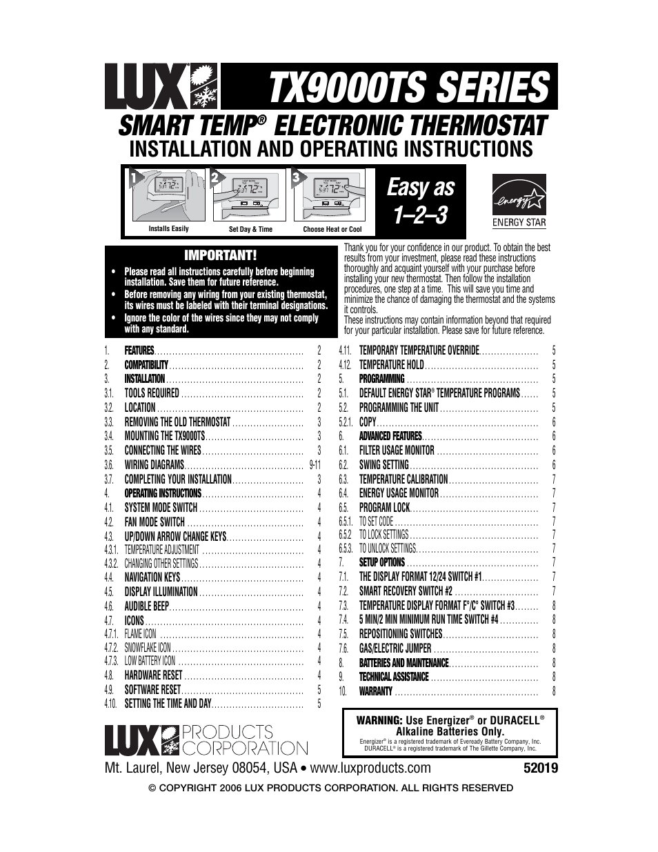 Lux Products TX9000TS User Manual | 12 pages
