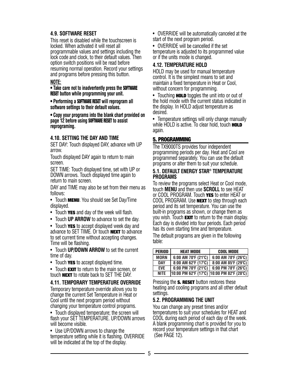 Programming, You should see set day/time displayed. • touch, Again | Lux Products TX9000TS User Manual | Page 5 / 12