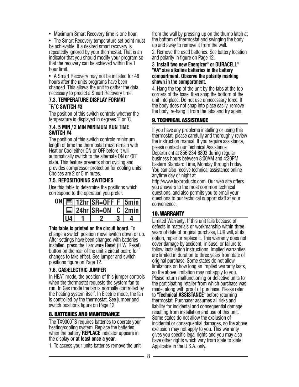 Lux Products TX9000TS User Manual | Page 8 / 12