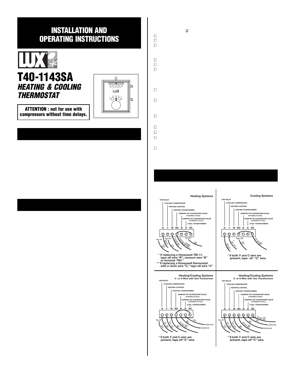 Lux Products T40-1143SA User Manual | 2 pages