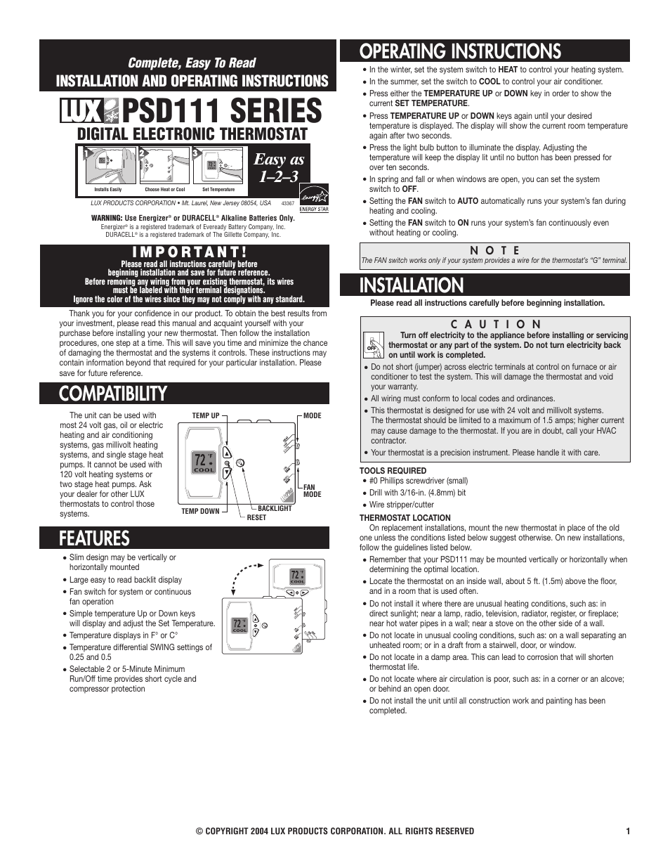 Lux Products PSD111 User Manual | 3 pages