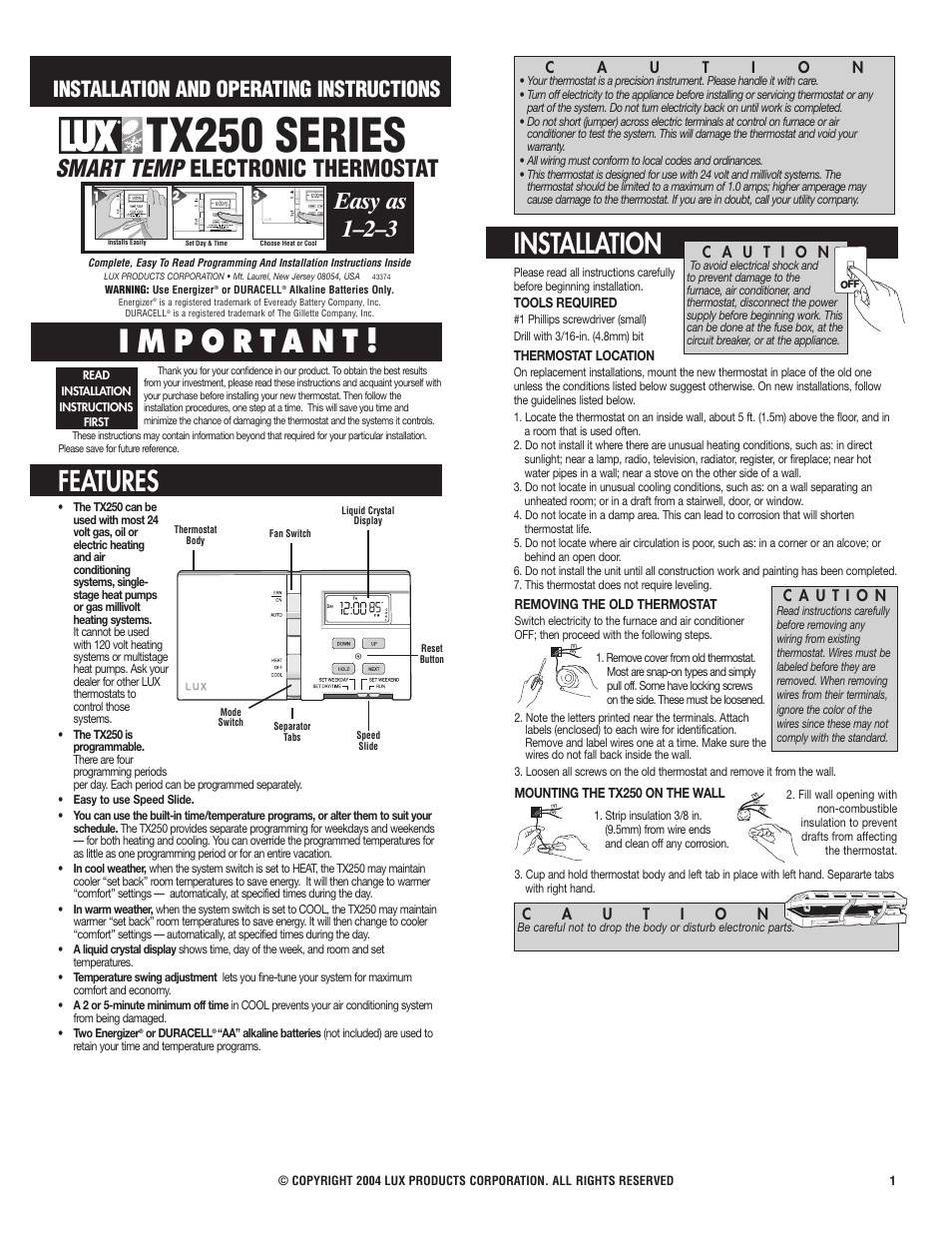 Lux Products TX250 User Manual | 3 pages