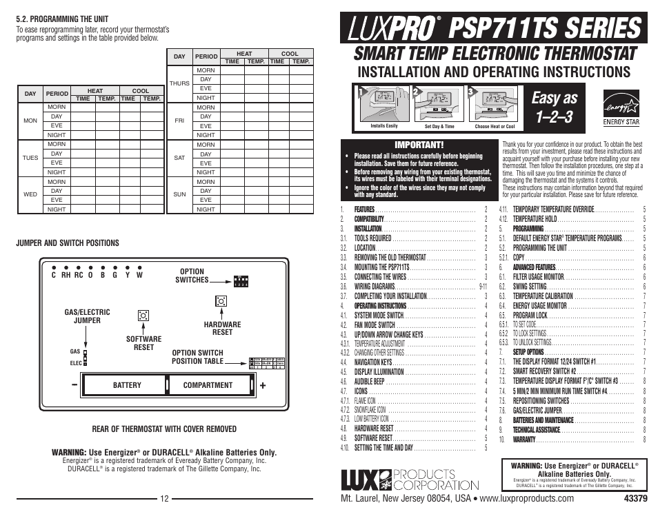 Lux Products PSP711TS User Manual | 6 pages