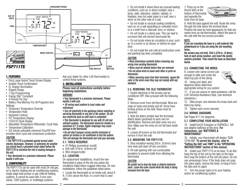 Psp711ts | Lux Products PSP711TS User Manual | Page 2 / 6