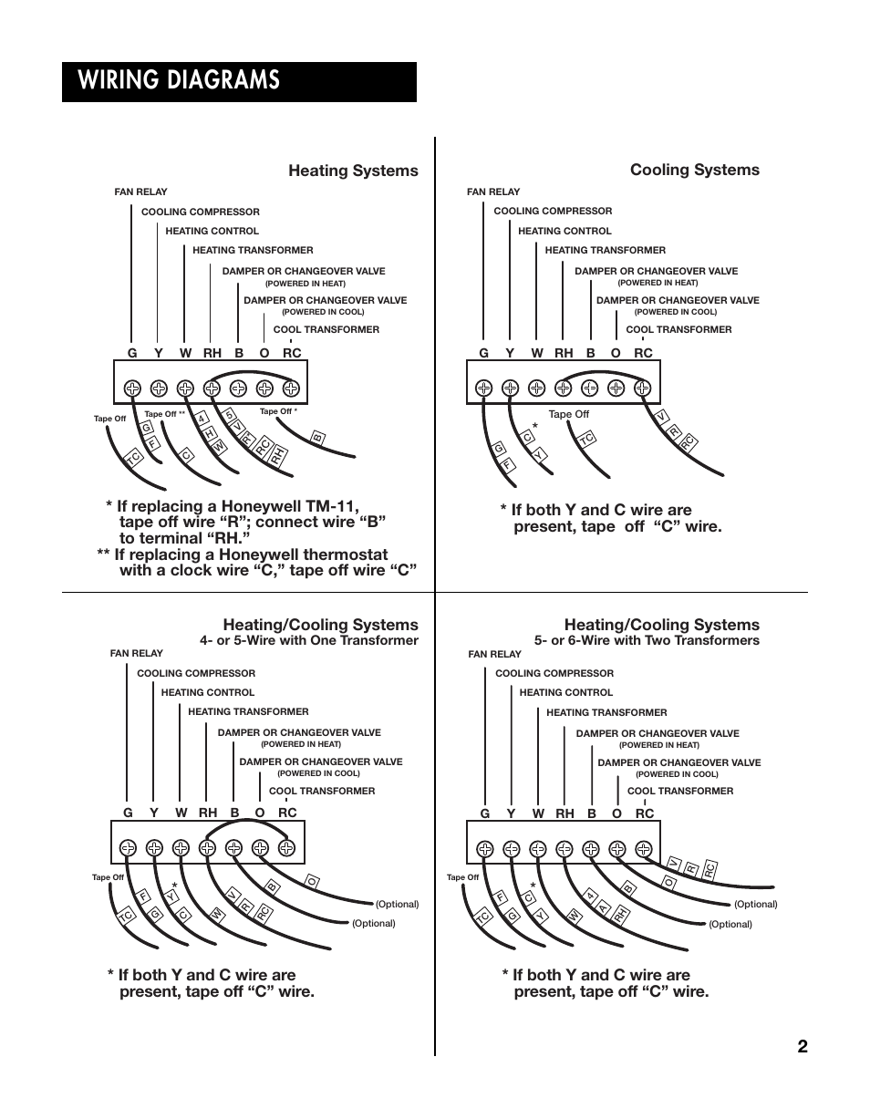 Wiring diagrams, Heating systems, Cooling systems | Heating/cooling systems | Lux Products T10-1143SA User Manual | Page 2 / 4