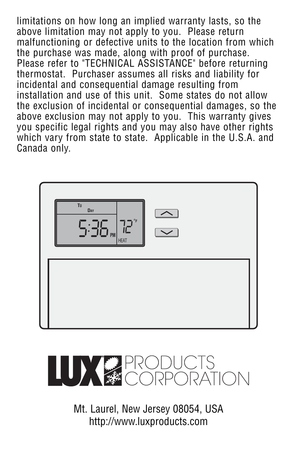 Lux Products SMART TEMP TX9100E User Manual | Page 32 / 32