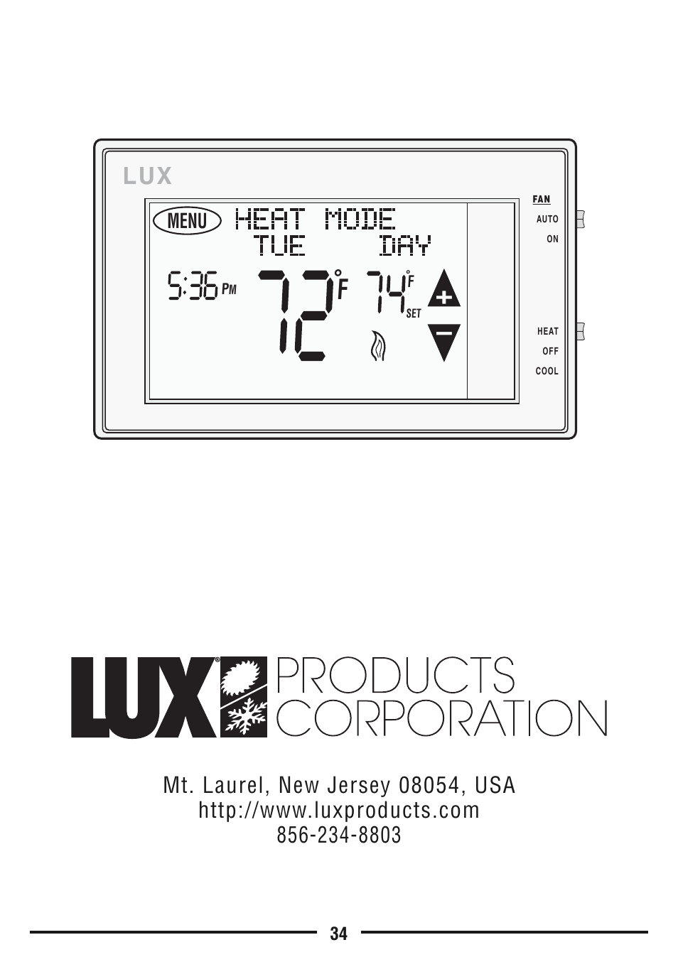 Menu | Lux Products TX9600TS User Manual | Page 34 / 34
