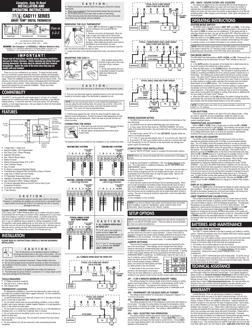 Lux Products CAG111 User Manual | 1 page