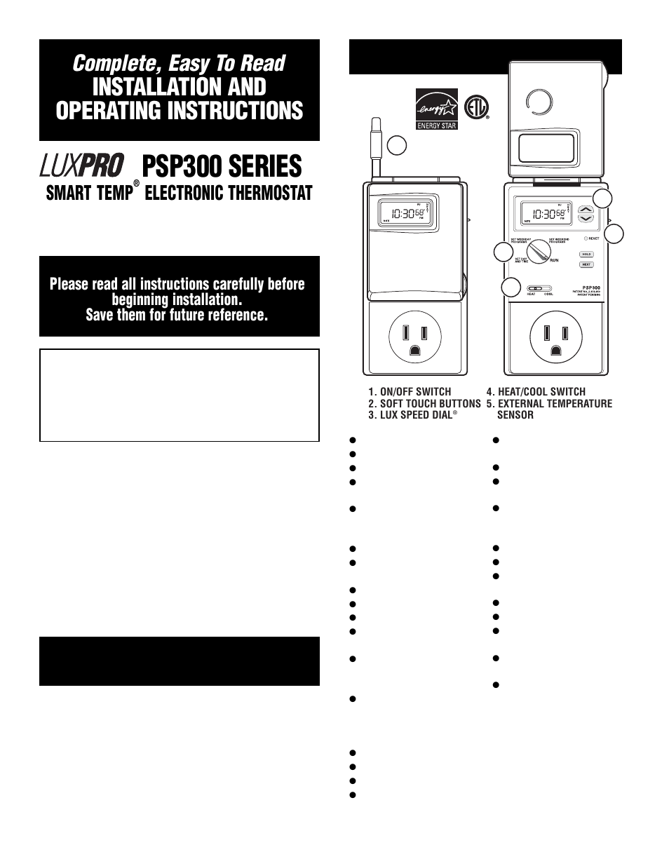 Lux Products Smart Temp PSP300 Series User Manual | 6 pages