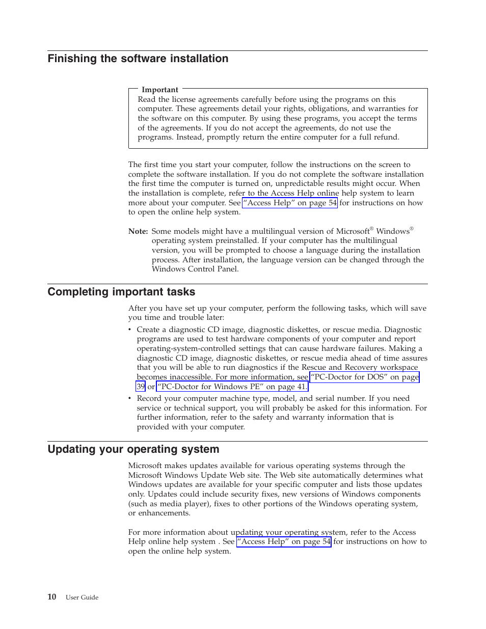 Finishing the software installation, Completing important tasks, Updating your operating system | Finishing, Software, Installation, Completing, Important, Tasks, Updating | Lenovo 6088 User Manual | Page 18 / 80