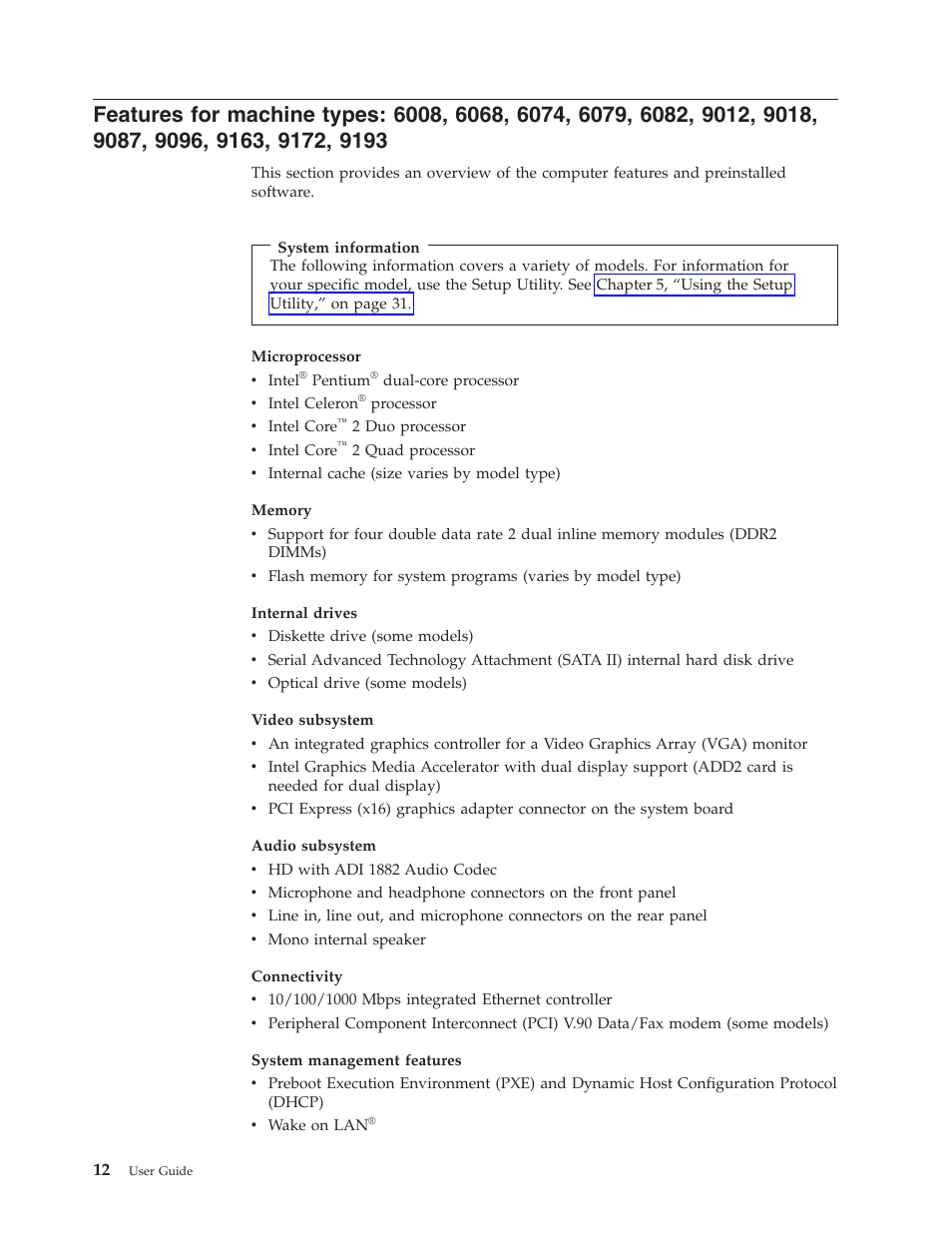 Features, Machine, Types | Lenovo 6088 User Manual | Page 20 / 80