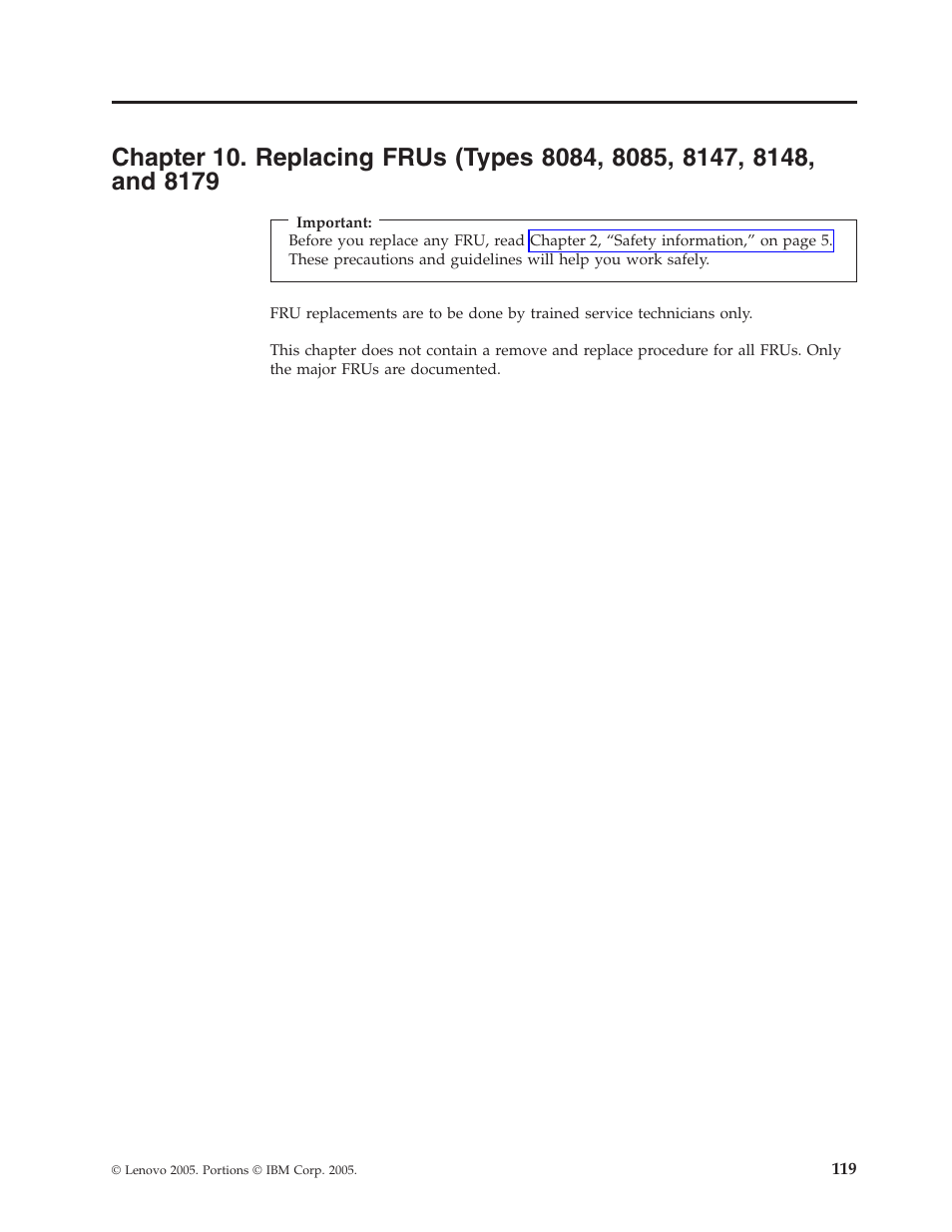 Chapter, Replacing, Frus | Types | Lenovo THINKCENTRE 8177 User Manual | Page 125 / 228