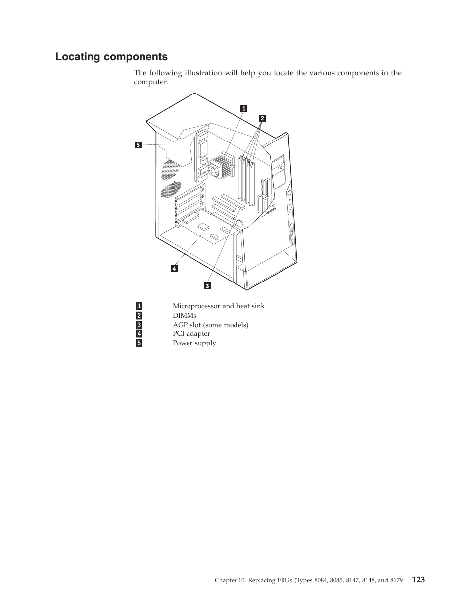 Locating components, Locating, Components | Lenovo THINKCENTRE 8177 User Manual | Page 129 / 228