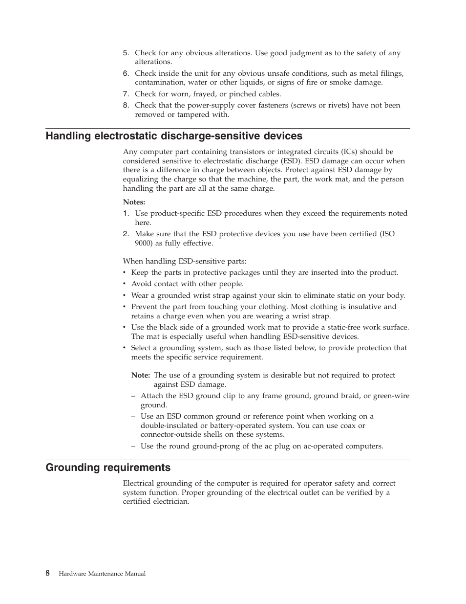 Handling electrostatic discharge-sensitive devices, Grounding requirements, Handling | Electrostatic, Discharge-sensitive, Devices, Grounding, Requirements | Lenovo THINKCENTRE 8177 User Manual | Page 14 / 228