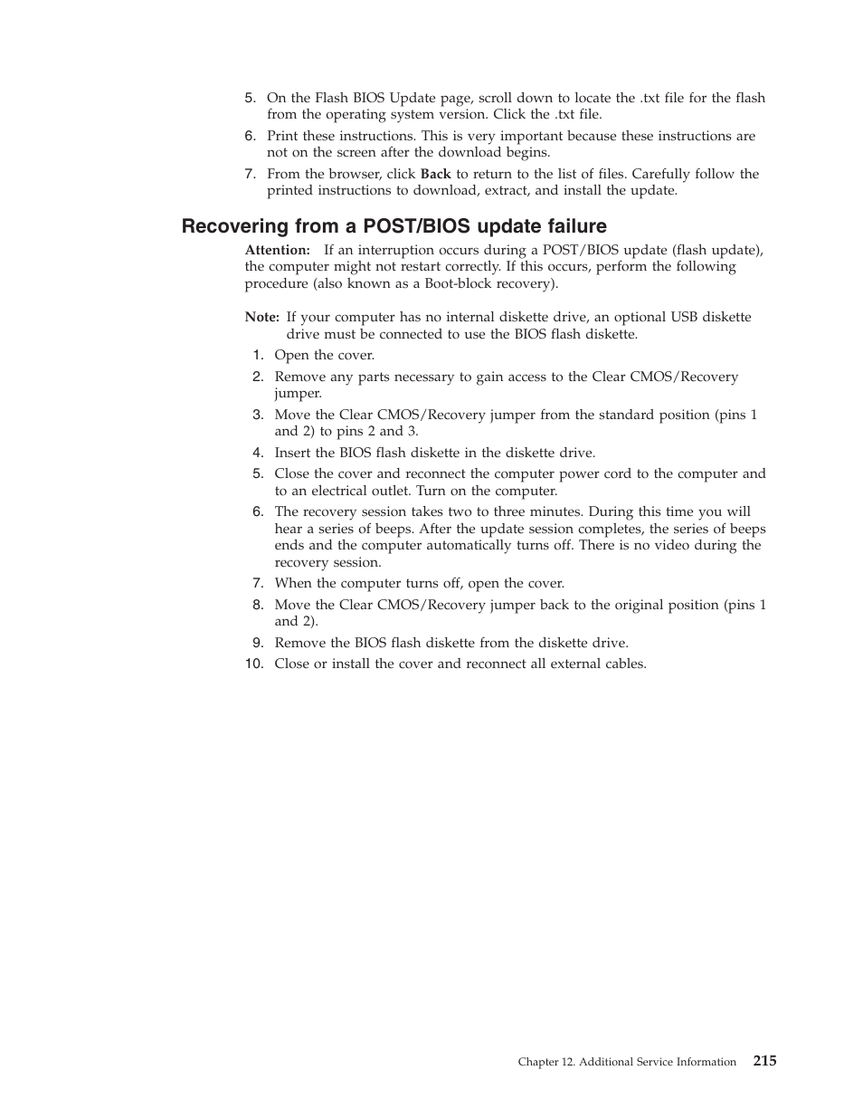 Recovering from a post/bios update failure, Recovering, From | Post/bios, Update, Failure | Lenovo THINKCENTRE 8177 User Manual | Page 221 / 228