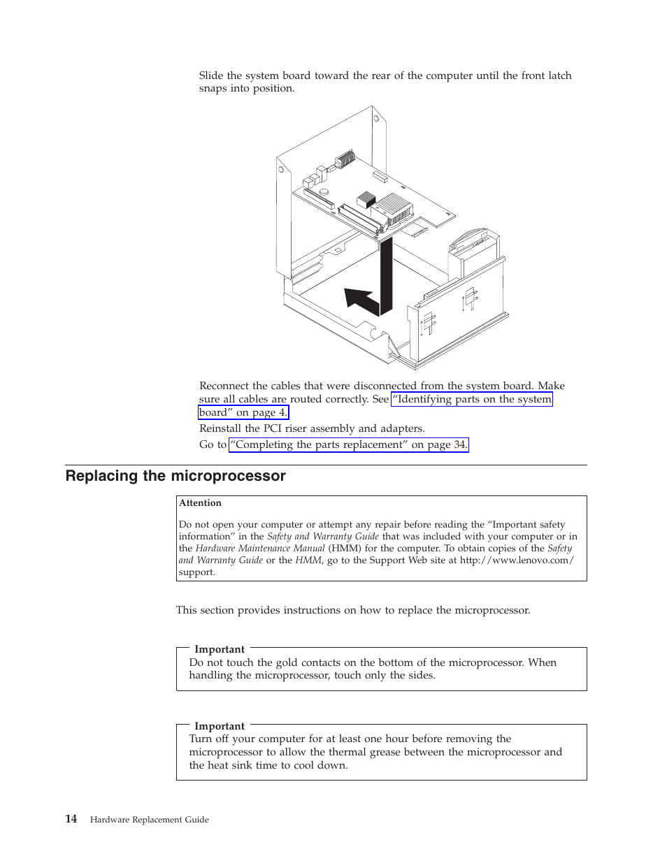 Replacing the microprocessor, Replacing, Microprocessor | Lenovo THINKCENTRE 8804 User Manual | Page 22 / 48