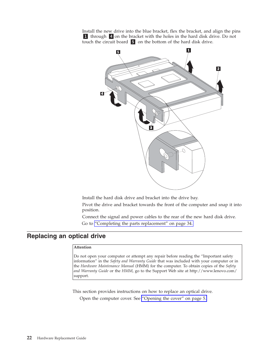 Replacing an optical drive, Replacing, Optical | Drive | Lenovo THINKCENTRE 8804 User Manual | Page 30 / 48