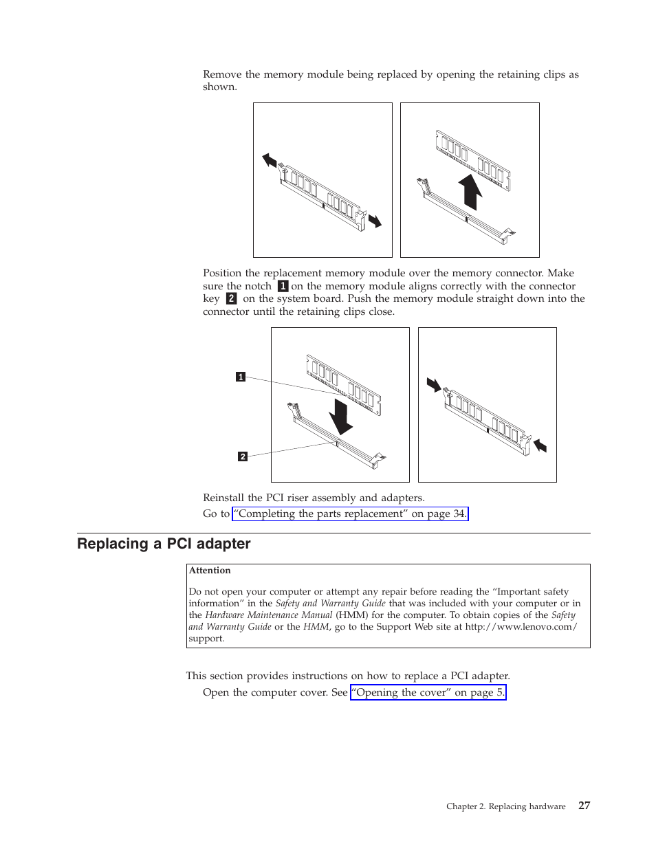 Replacing a pci adapter, Replacing, Adapter | Lenovo THINKCENTRE 8804 User Manual | Page 35 / 48