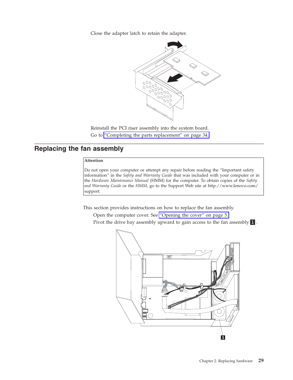Replacing the fan assembly, Replacing, Assembly | Lenovo THINKCENTRE 8804 User Manual | Page 37 / 48