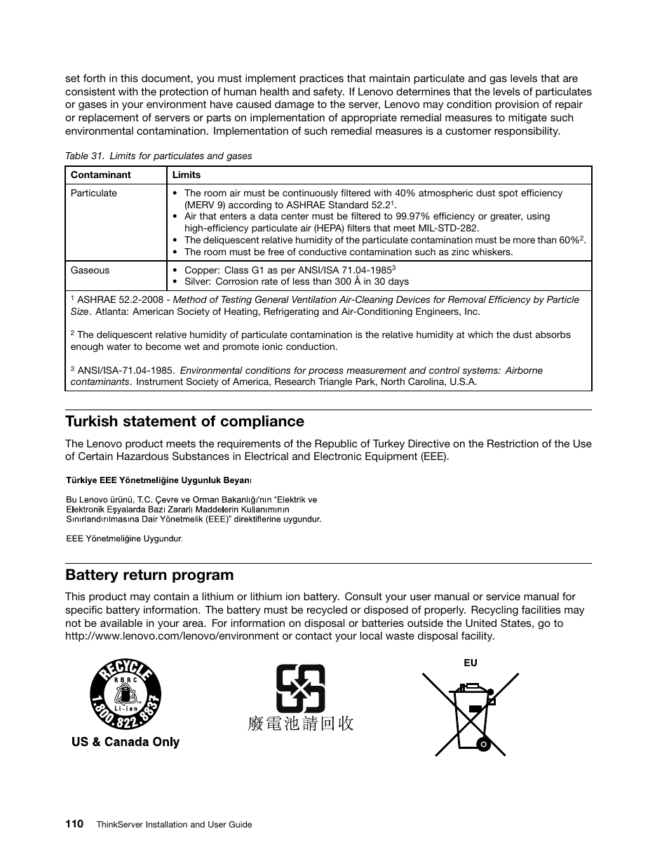 Turkish statement of compliance, Battery return program | Lenovo 1046 User Manual | Page 120 / 130