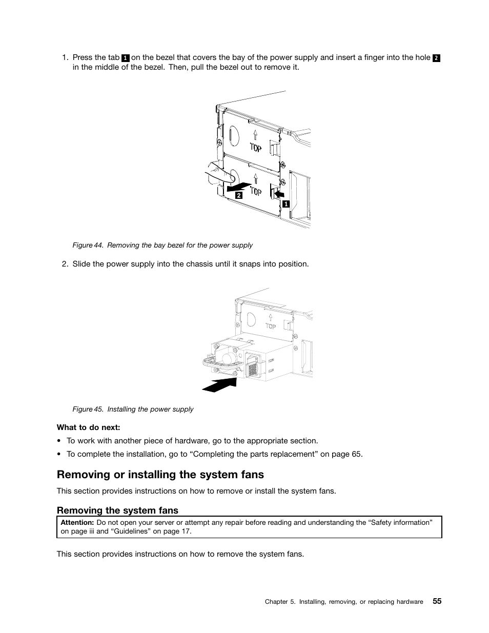 Removing or installing the system fans | Lenovo 1046 User Manual | Page 65 / 130