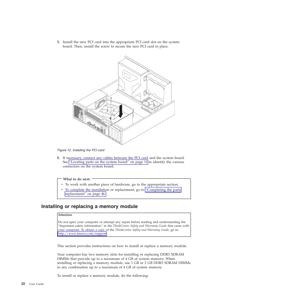 Installing or replacing a memory module | Lenovo 5023 User Manual | Page 28 / 94