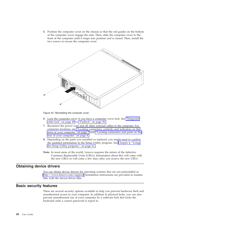 Obtaining device drivers, Basic security features | Lenovo 5023 User Manual | Page 56 / 94