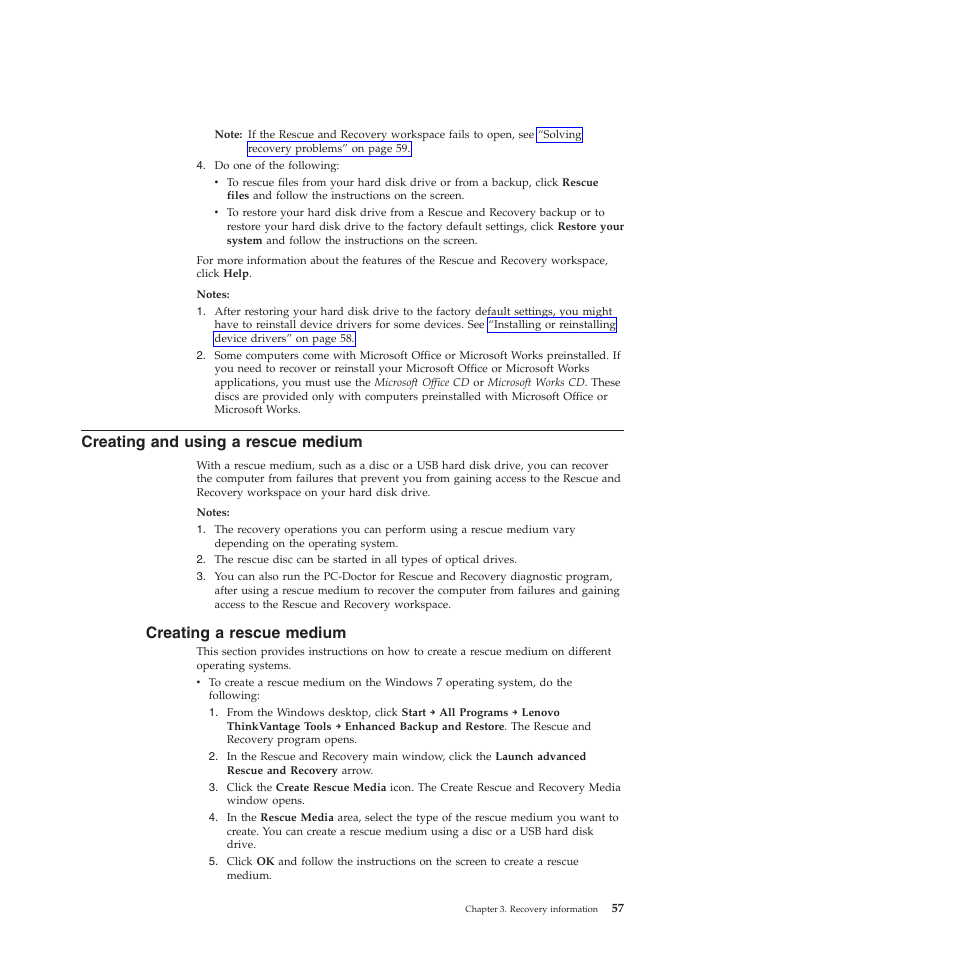 Creating and using a rescue medium, Creating a rescue medium | Lenovo 5023 User Manual | Page 65 / 94