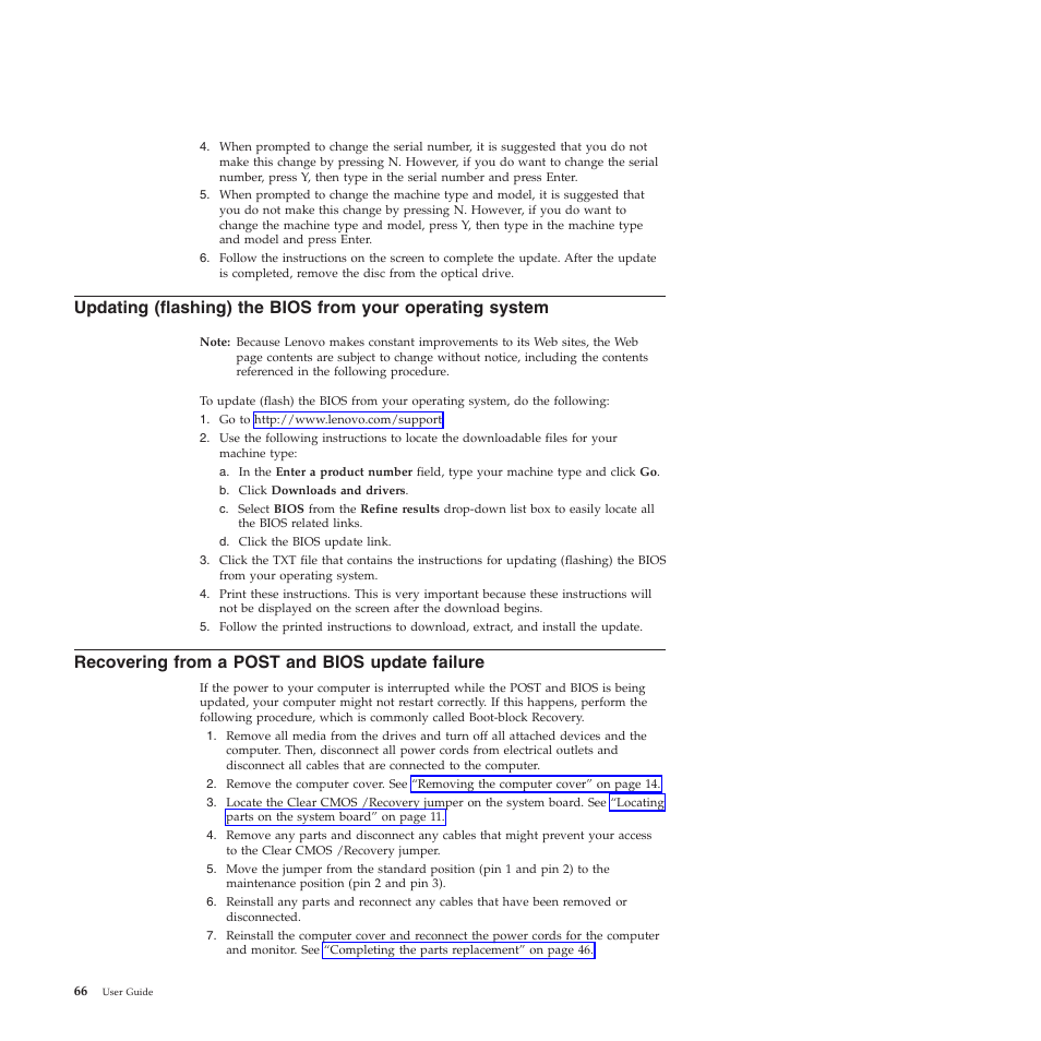 Recovering from a post and bios update failure | Lenovo 5023 User Manual | Page 74 / 94