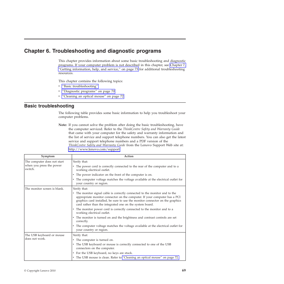 Chapter 6. troubleshooting and diagnostic programs, Basic troubleshooting | Lenovo 5023 User Manual | Page 77 / 94