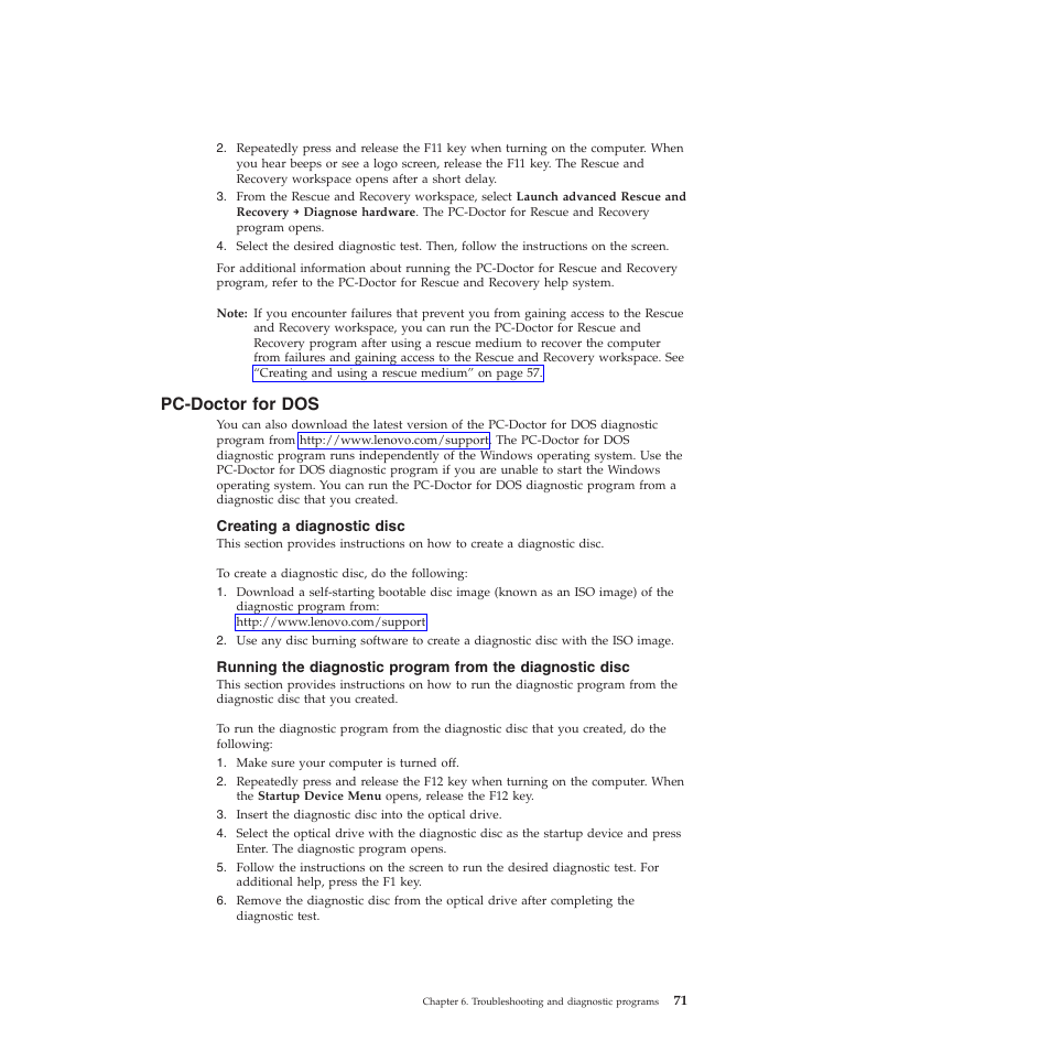 Pc-doctor for dos, Creating a diagnostic disc | Lenovo 5023 User Manual | Page 79 / 94