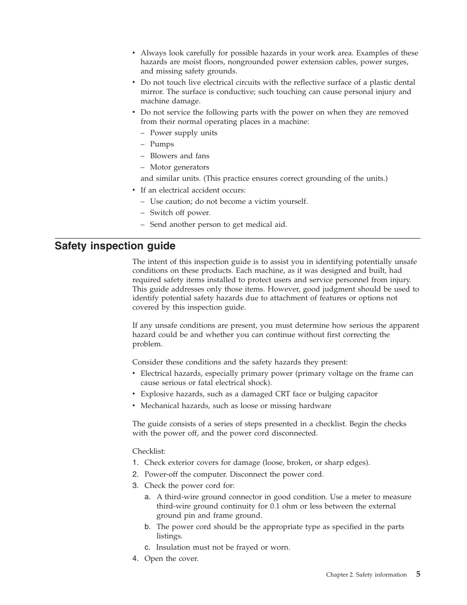 Safety inspection guide, Safety, Inspection | Guide | Lenovo THINKCENTRE 6396 User Manual | Page 11 / 164