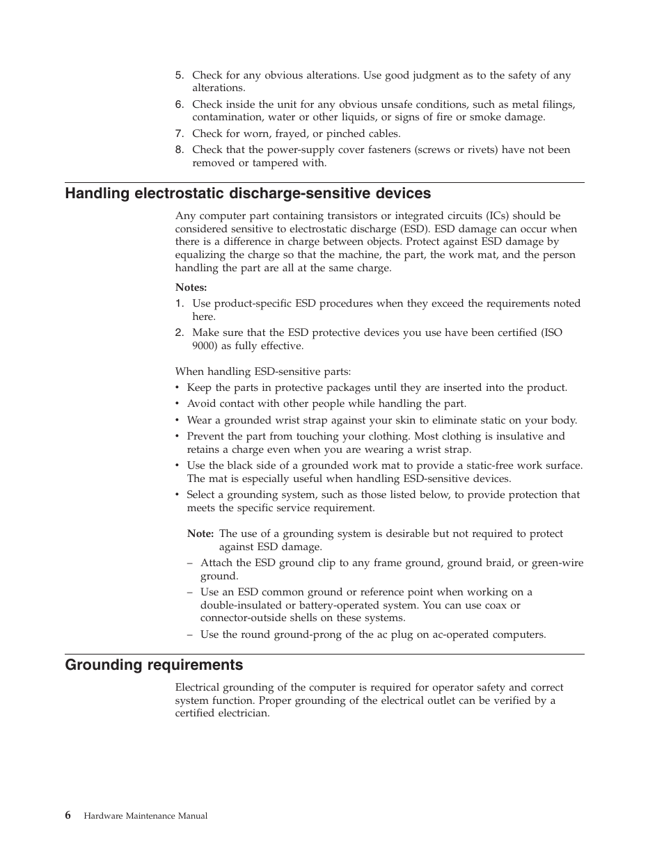 Handling electrostatic discharge-sensitive devices, Grounding requirements, Handling | Electrostatic, Discharge-sensitive, Devices, Grounding, Requirements | Lenovo THINKCENTRE 6396 User Manual | Page 12 / 164