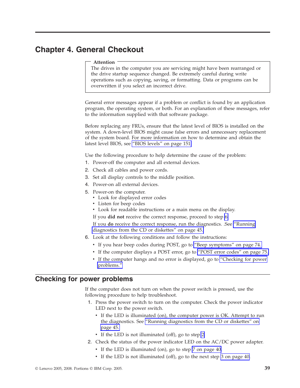 Chapter 4. general checkout, Checking for power problems, Chapter | General, Checkout, Checking, Power, Problems | Lenovo THINKCENTRE 6396 User Manual | Page 45 / 164