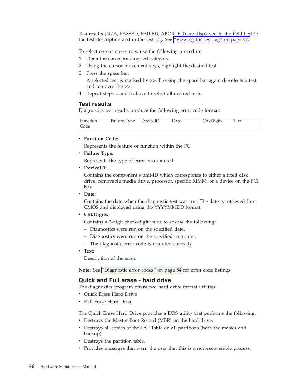 Test results, Quick and full erase - hard drive, Test | Results, Quick, Full, Erase, Hard, Drive | Lenovo THINKCENTRE 6396 User Manual | Page 52 / 164