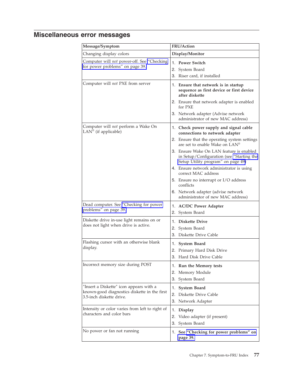 Miscellaneous error messages, Miscellaneous, Error | Messages | Lenovo THINKCENTRE 6396 User Manual | Page 83 / 164