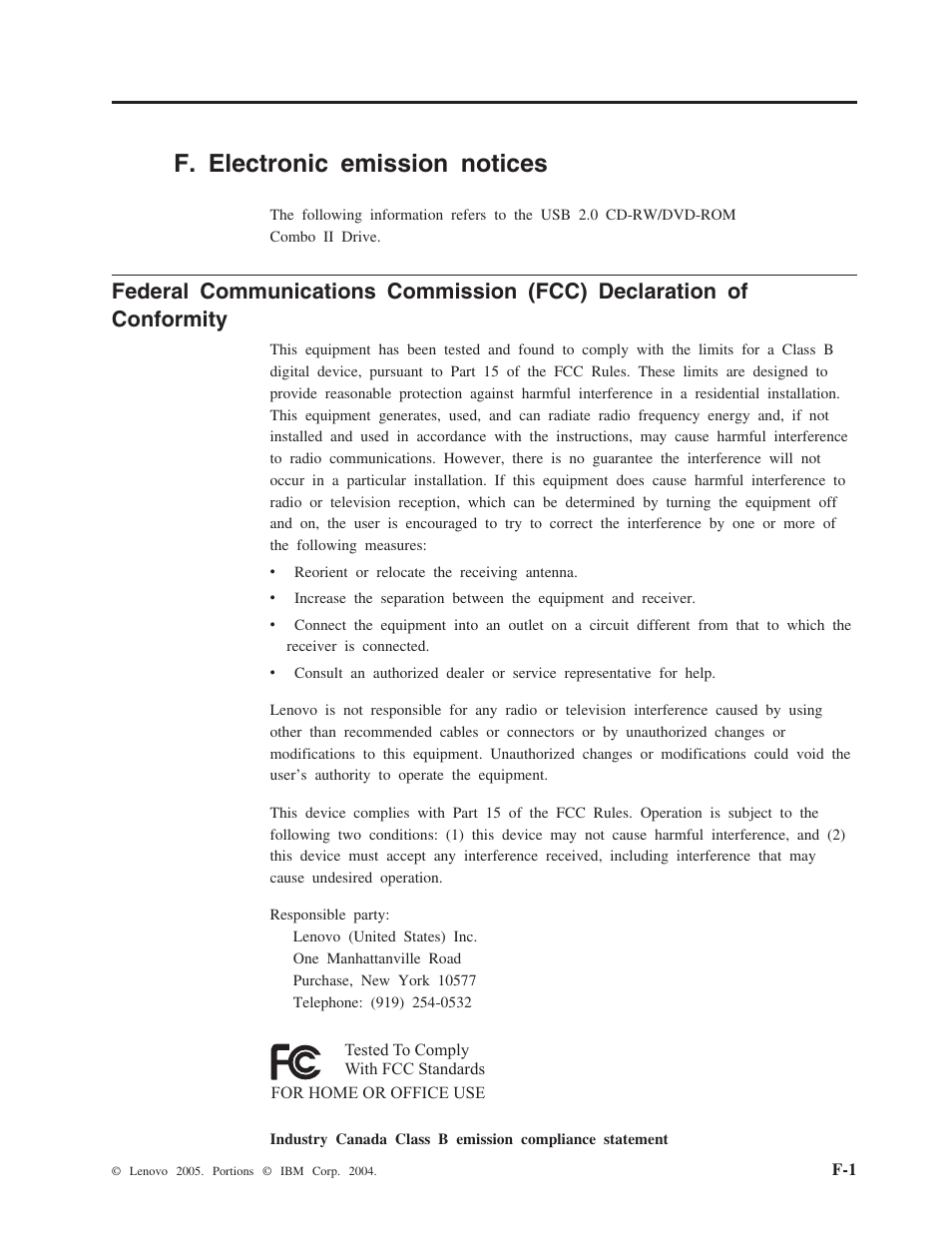 付録 f. electronic emission notices, F. electronic emission notices | Lenovo 40Y8637 User Manual | Page 73 / 78