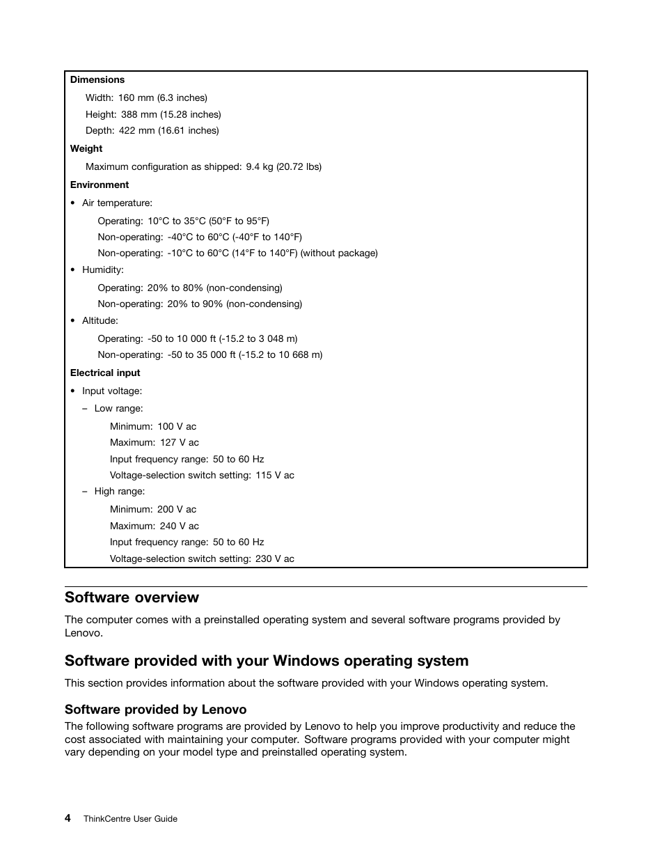 Software overview, Software provided by lenovo | Lenovo 4162 User Manual | Page 12 / 78