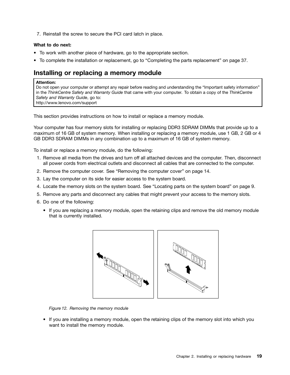 Installing or replacing a memory module | Lenovo 4162 User Manual | Page 27 / 78