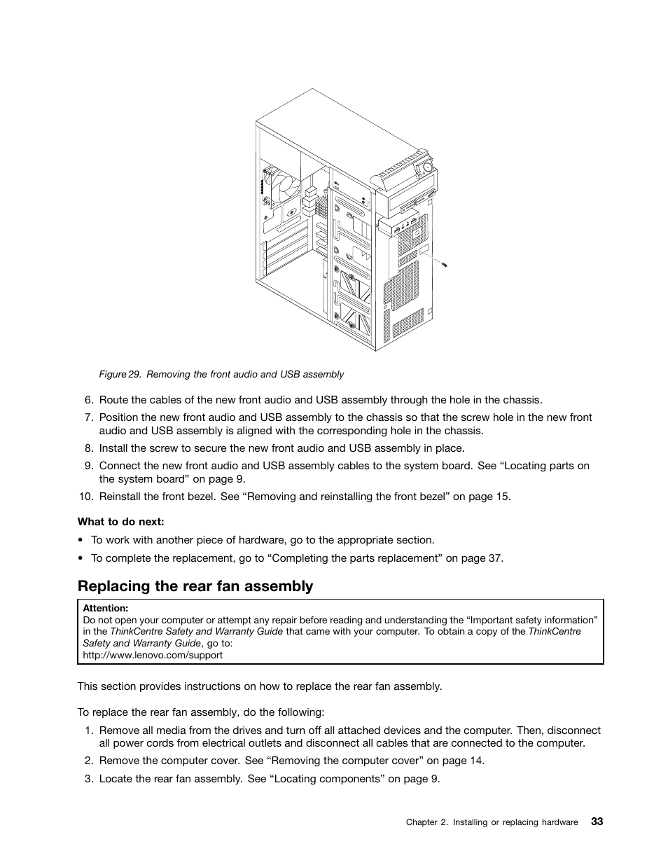 Replacing the rear fan assembly | Lenovo 4162 User Manual | Page 41 / 78