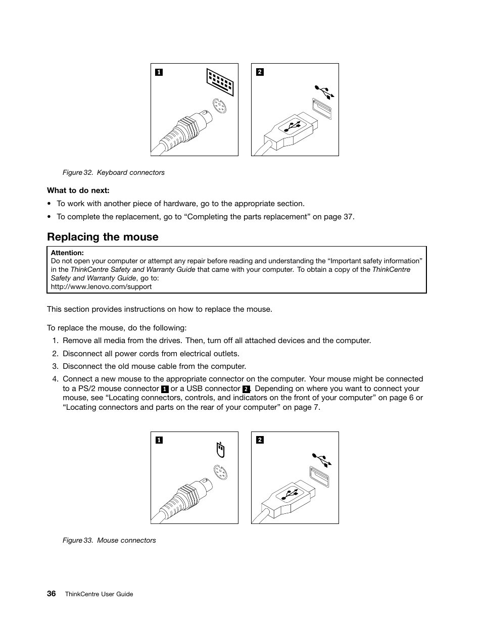 Replacing the mouse | Lenovo 4162 User Manual | Page 44 / 78